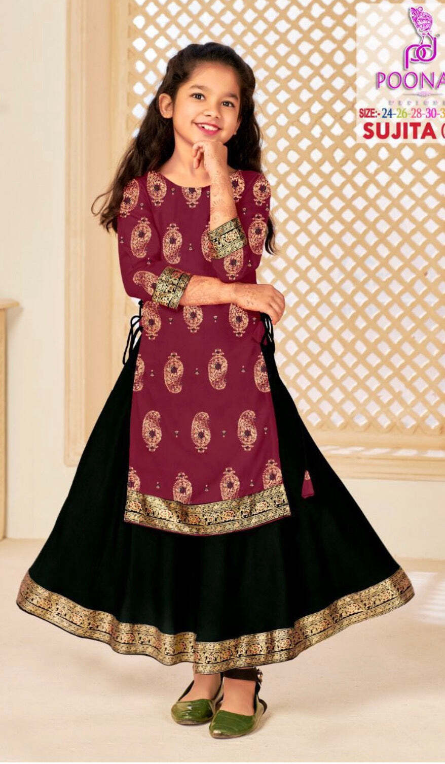Elegant Girls Rayon Foil Printed Gown-Style Traditional Dress – Ethnic Wear – 12