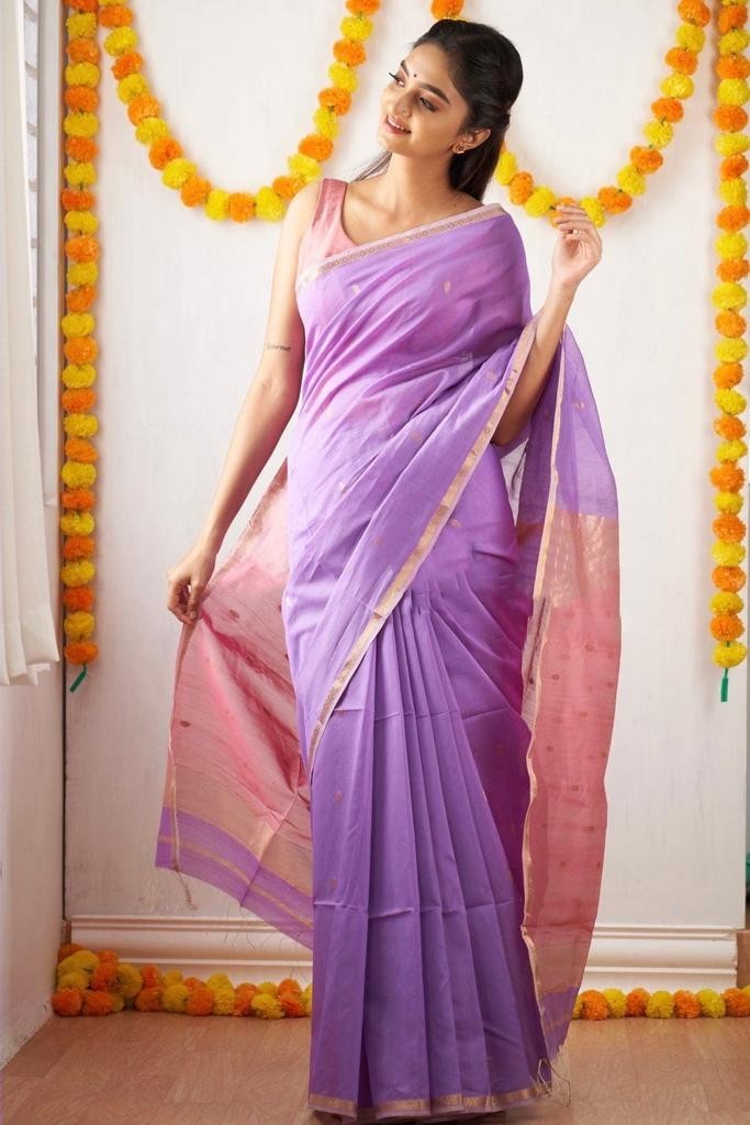 Elegant Soft Cotton Saree Lightweight Office Wear Ethnic Saree With Blouse
