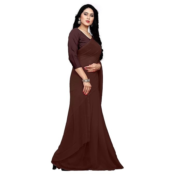Sidhidata Women’s Georgette Saree With Unstitched Blouse Piece Coffee Pack Of 1