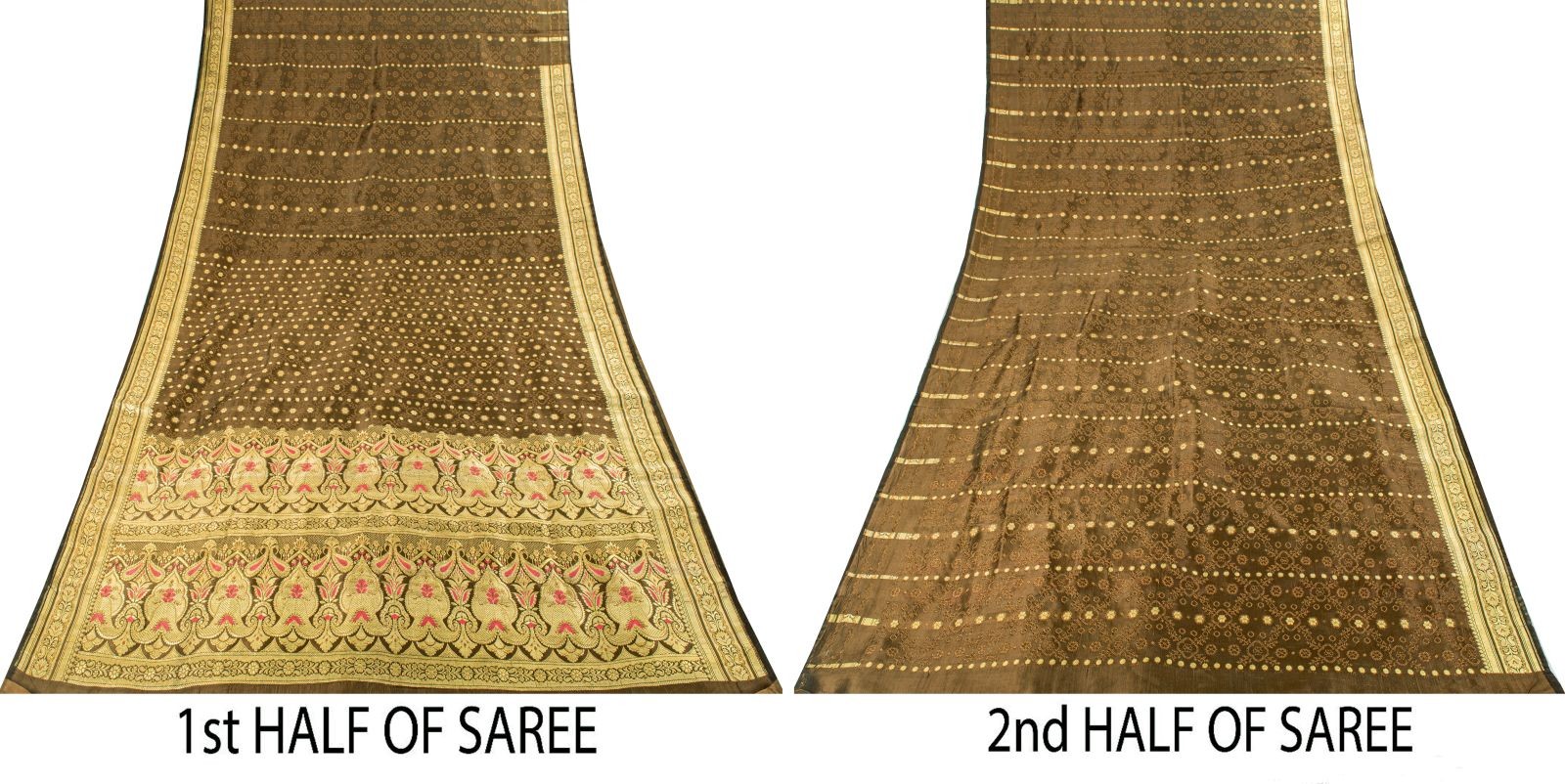 Sanskriti Vintage Brown Blend Silk Saree Banarasi Brocade Zari Hand-Woven Sari