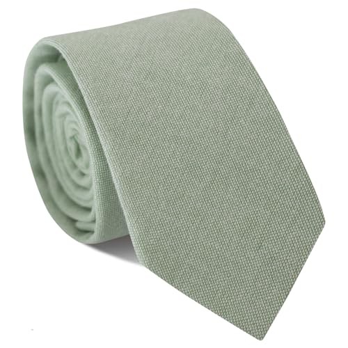 Skinny Ties for Men,Cotton Linen Neck Tie for Daily Dress,Weddings, Sage Green