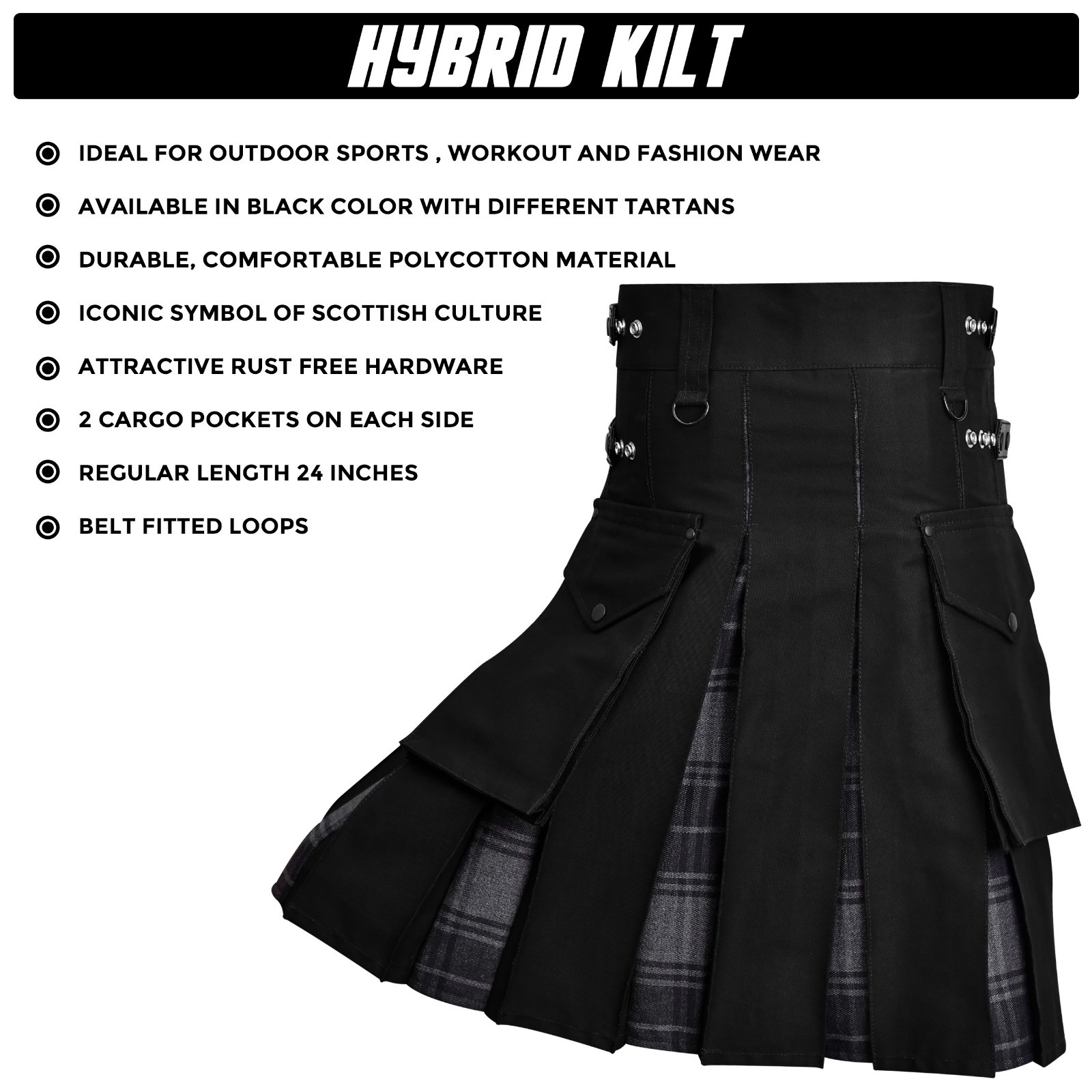 Hybrid Utility Kilts for Men Scottish Traditional Kilt with Flashes