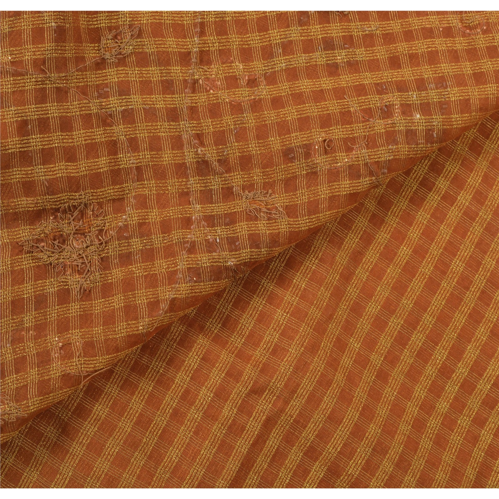 Sanskriti Vintage Orange Sarees Georgette Hand Beaded Woven Fabric Premium Sari