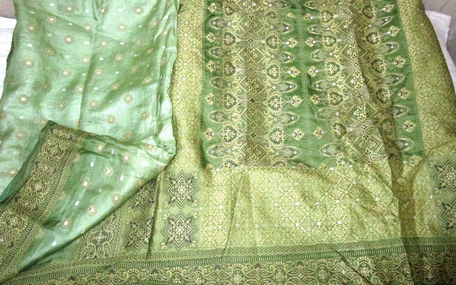 BVH WEARABLE PURE SILK Vintage Sari 5yd 20March2117 X07 E711 Pista Green #ABCKB
