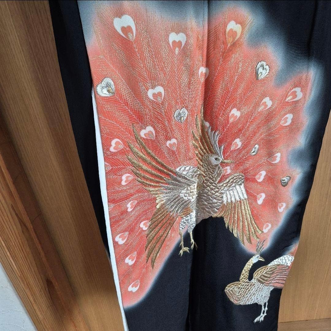 Kimono Tomesode Black Peacock Nagajuban Included Authentic Vintage Silk