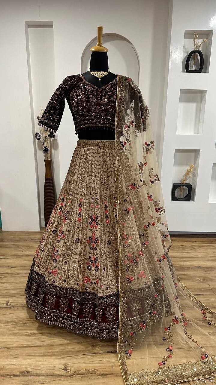Latest Party Wear Beige Kasturi Silk Lehenga Choli With Net Dupatta For Women