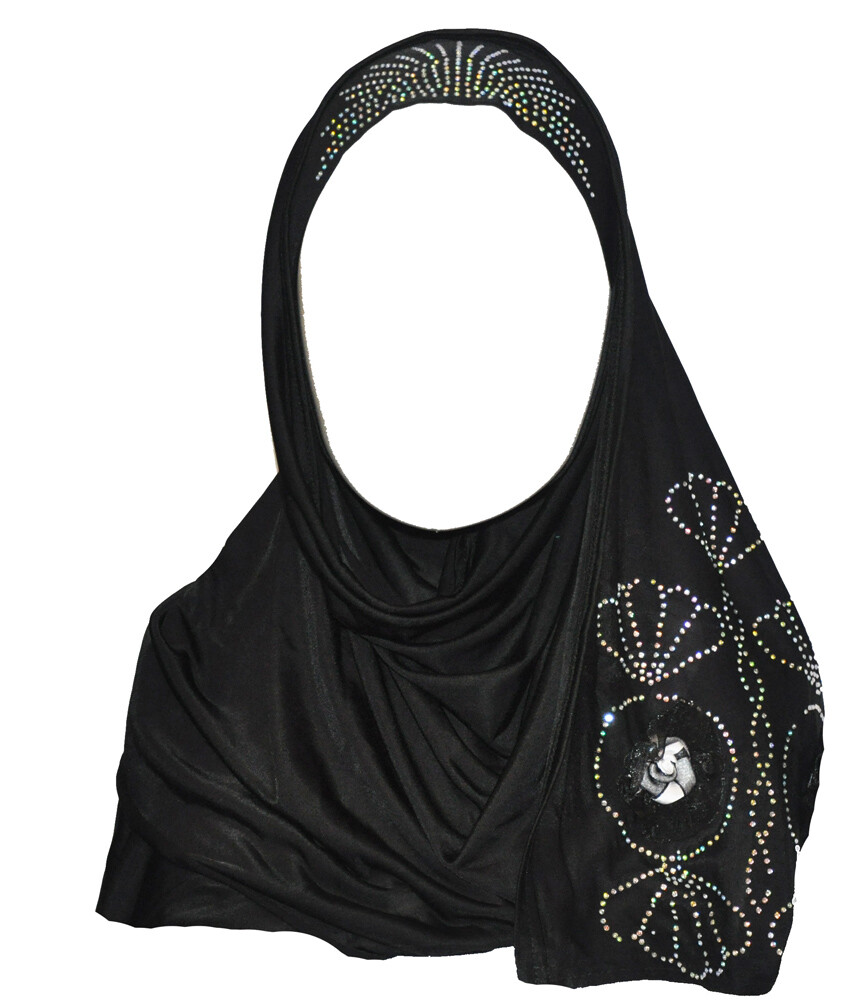 Black Embellished One Piece Kuwaiti Hijab