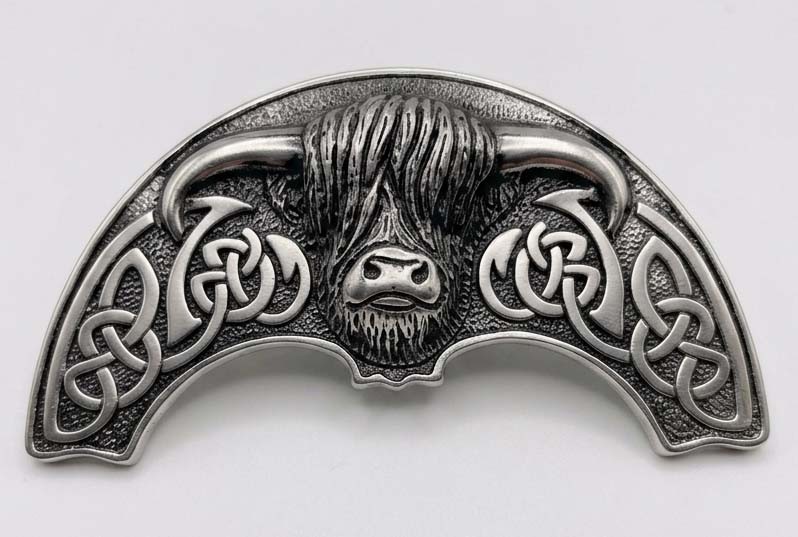 Scottish Highland Kilt Sporran Bull Cantle Celtic Design Antique Silver 4pc Set
