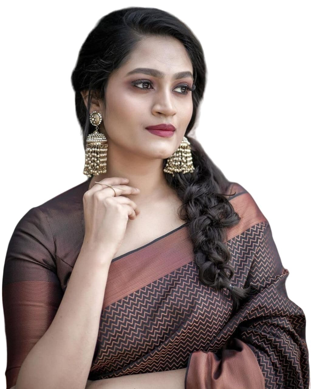 Indian Traditional Style Soft Lichi Silk Coffee Color Saree with Blouse