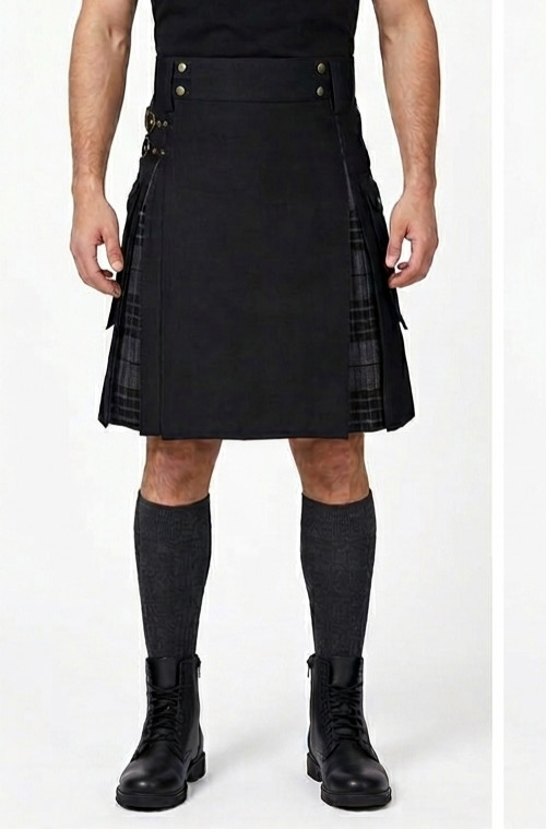 NIGHT WATCH TARTAN HYBRID KILT IN A MODERN BLACK DESIGN HIGHLANDER OUTFIT