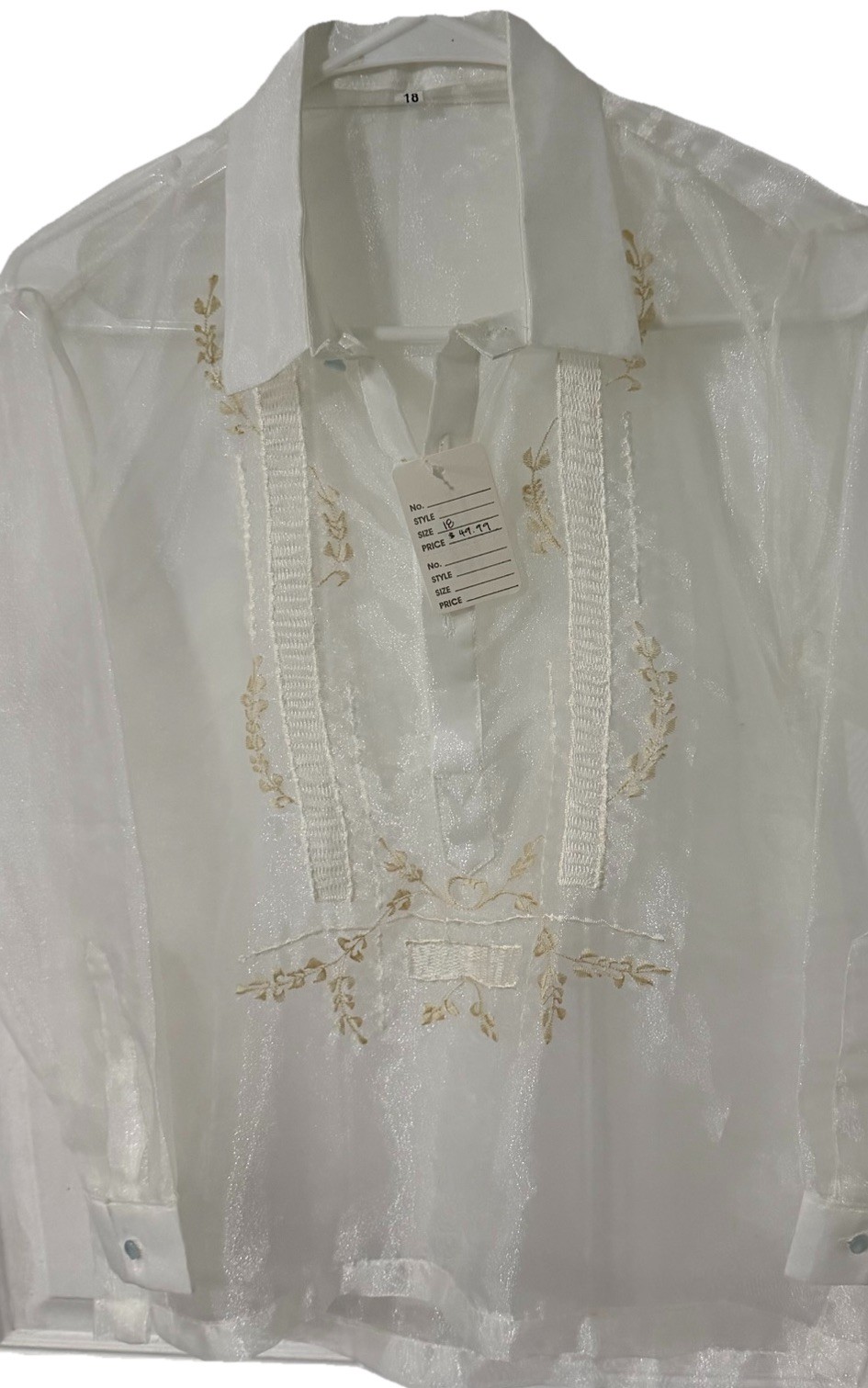 NEW Barong Tagalog Filipino Shirt Youth Size 18 Teens Unisex Cream Long Sleeve