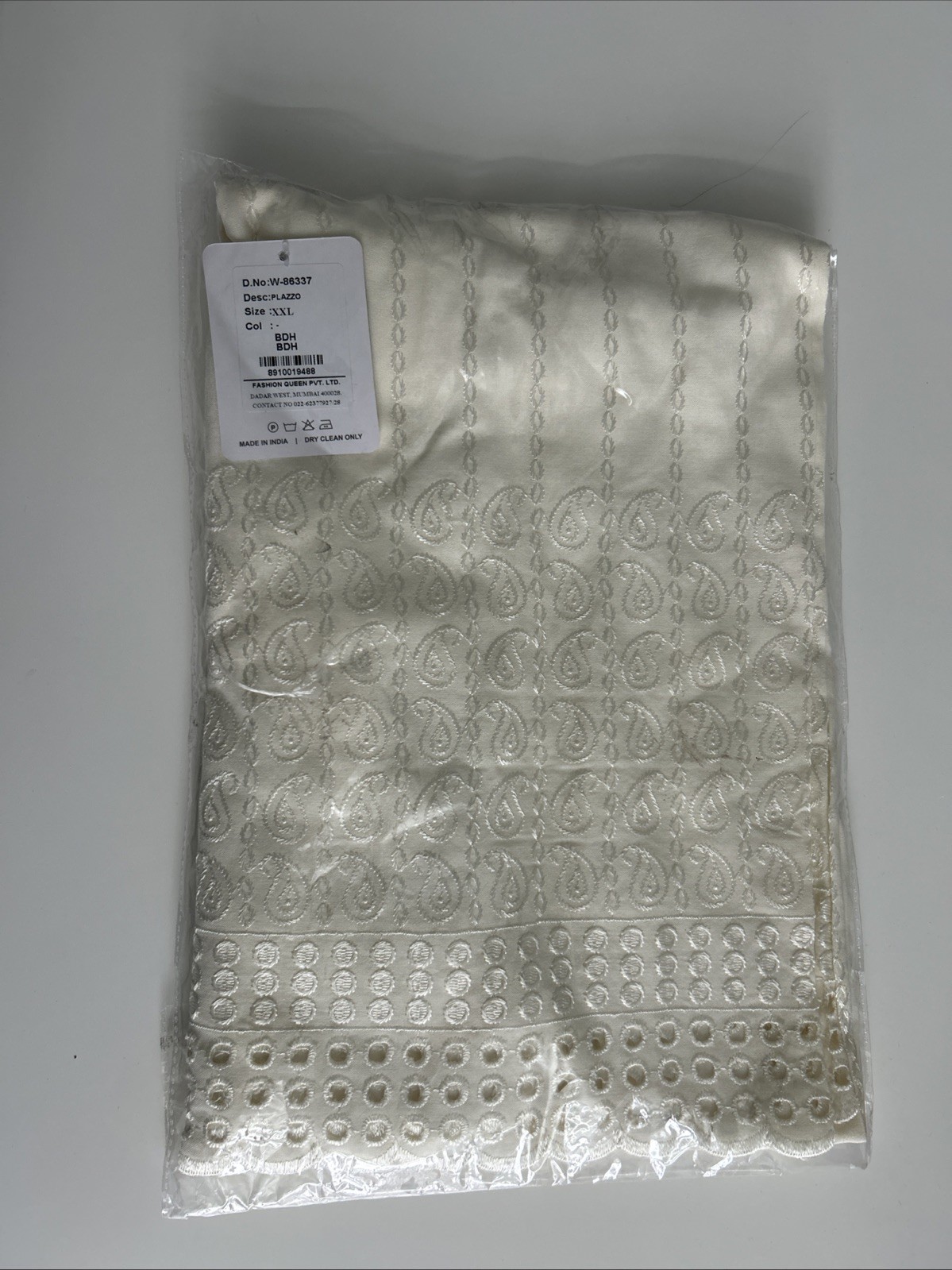 Women Cotton BlenChikankari Palazzo Size-XXL Color-off White L-39 Btm-13i”Hip-44