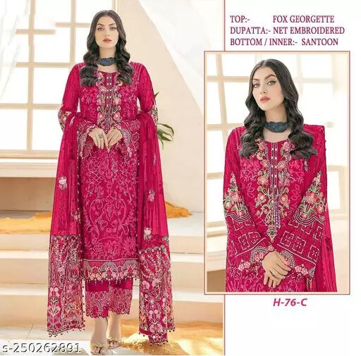Rani Pink colour pary wear dress with embroidered woprk and duppatta for Party