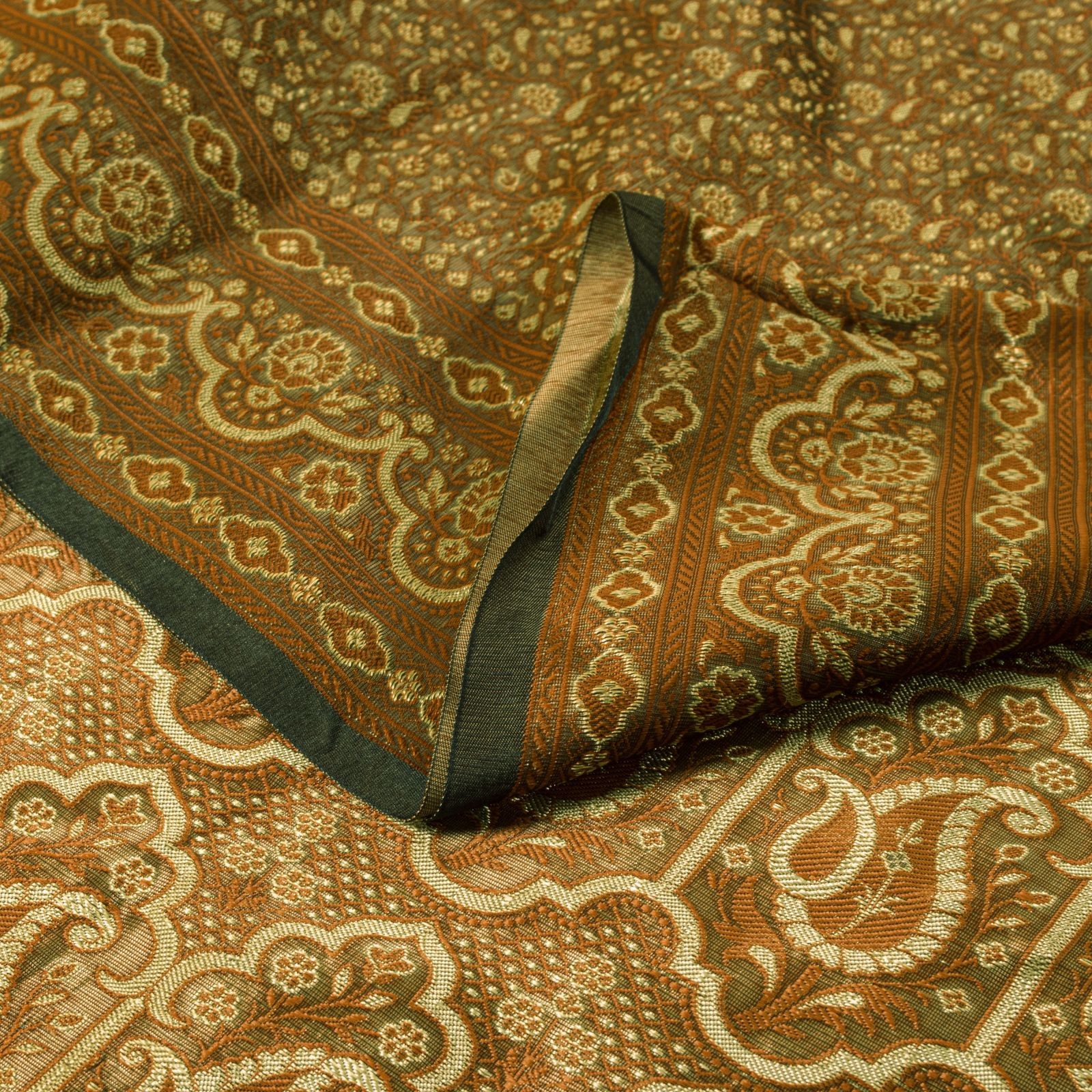 Sanskriti Vintage Saree Brown Blend Silk Craft Fabric Brocade Woven Sari 5+Yd