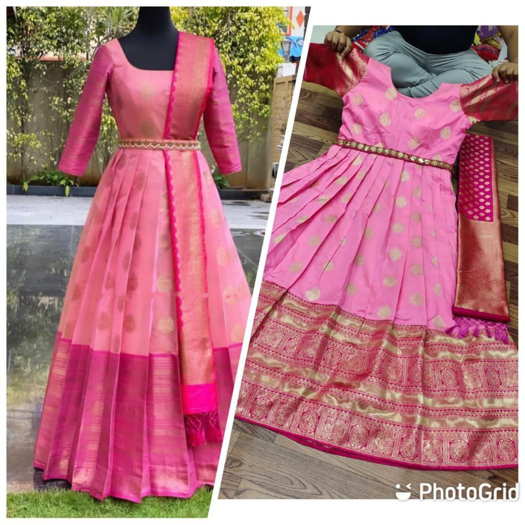Banarasi zari weaving work pattern Full Stitched Gown With matching belt
