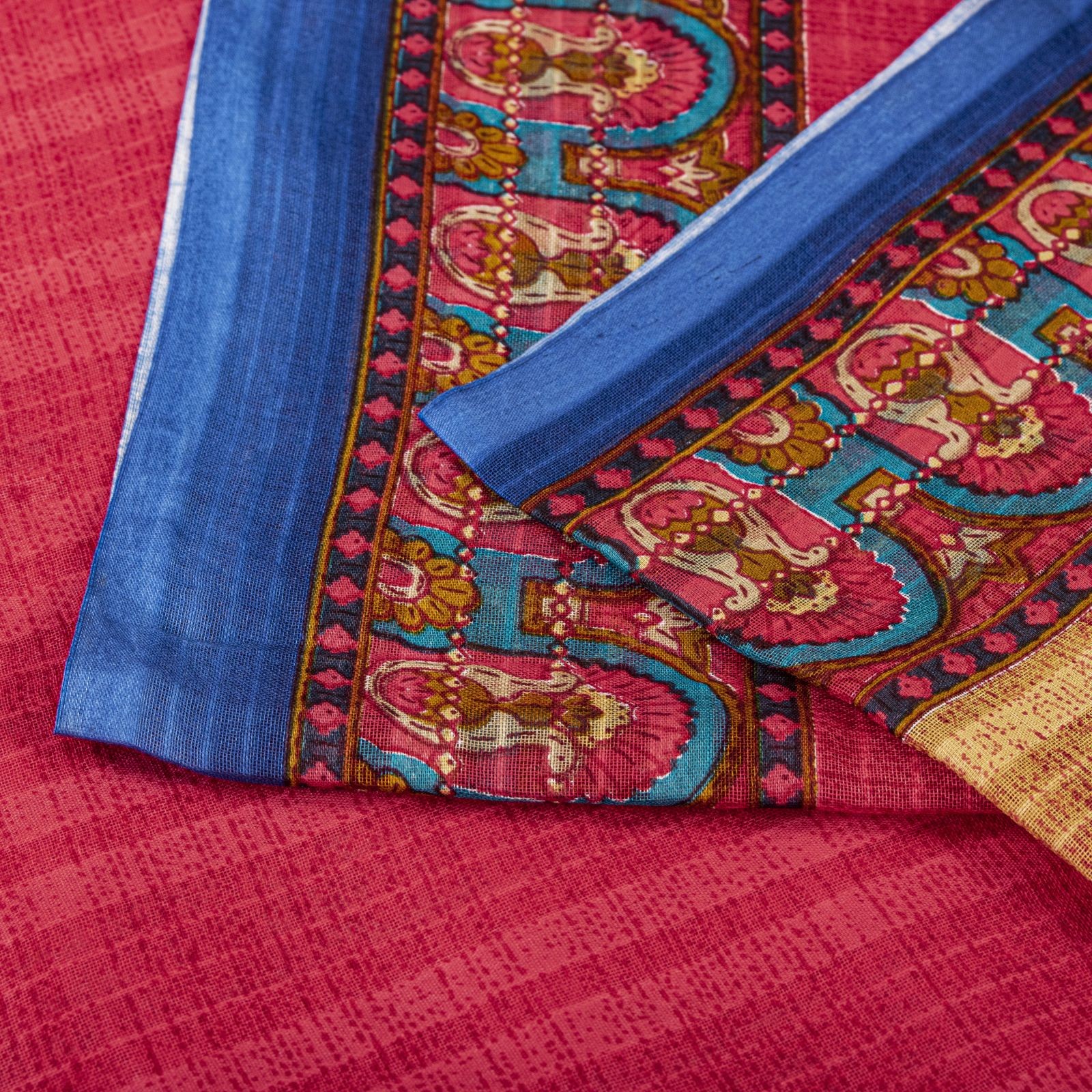 Sanskriti Vintage Saree Red Pure Cotton Elephant Print Sari Craft Fabric 5+Yard