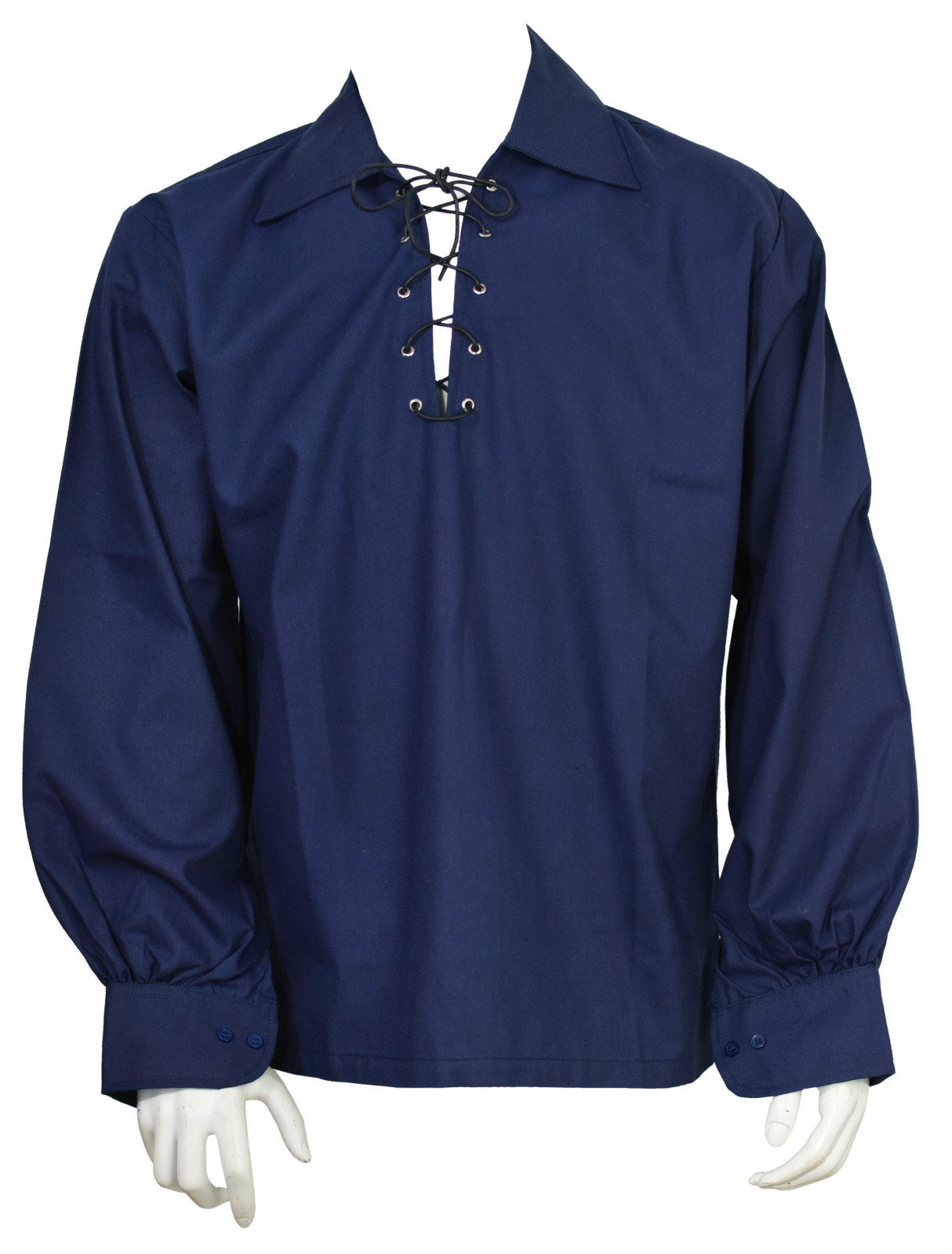 Scottish Navy Blue Jacobite Ghillie Kilt Shirt Leather Cord Sizes S,M,L,XL,XXL