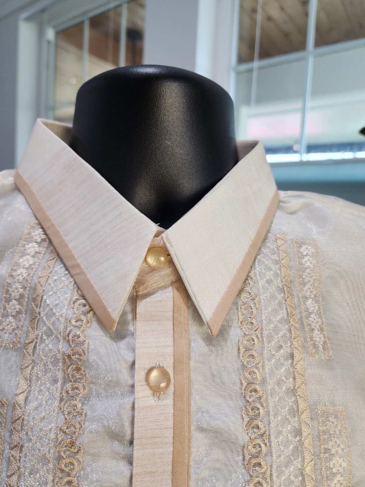 Barong Tagalog Pineapple Organza Double-Lined Beige or Natural Men’s Large