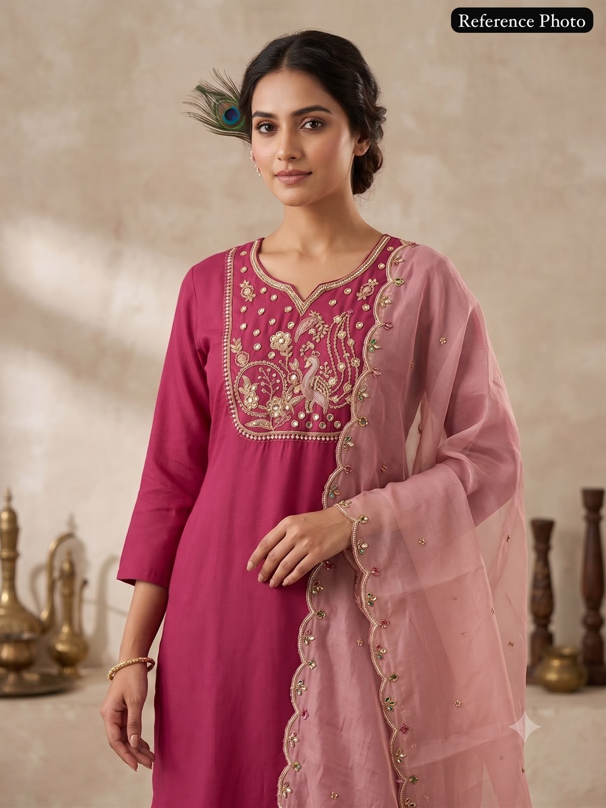 Readymade Pakistani Designer Boutique Suit Rouge Roman Silk Kurti Dupatta Set