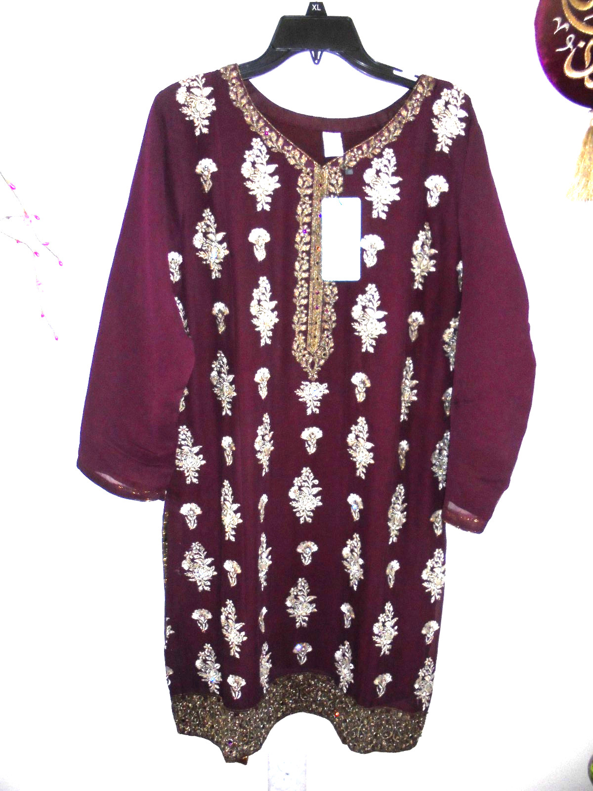 Pakistani Brand Abru shalwar kameez dupatta large (Safinaz Khaadi Sapphire) Wine