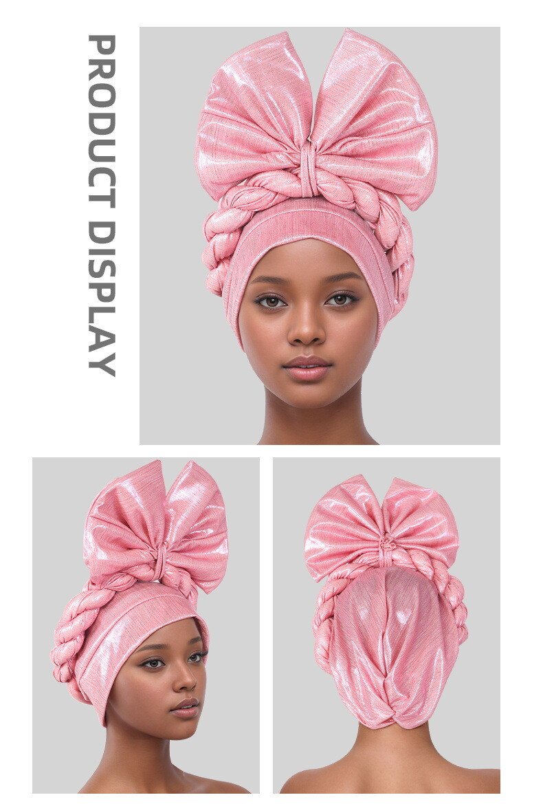 Aso Oke African Headtie Auto Gele Turban Head Wrap Women Bowknot Headwear Arab