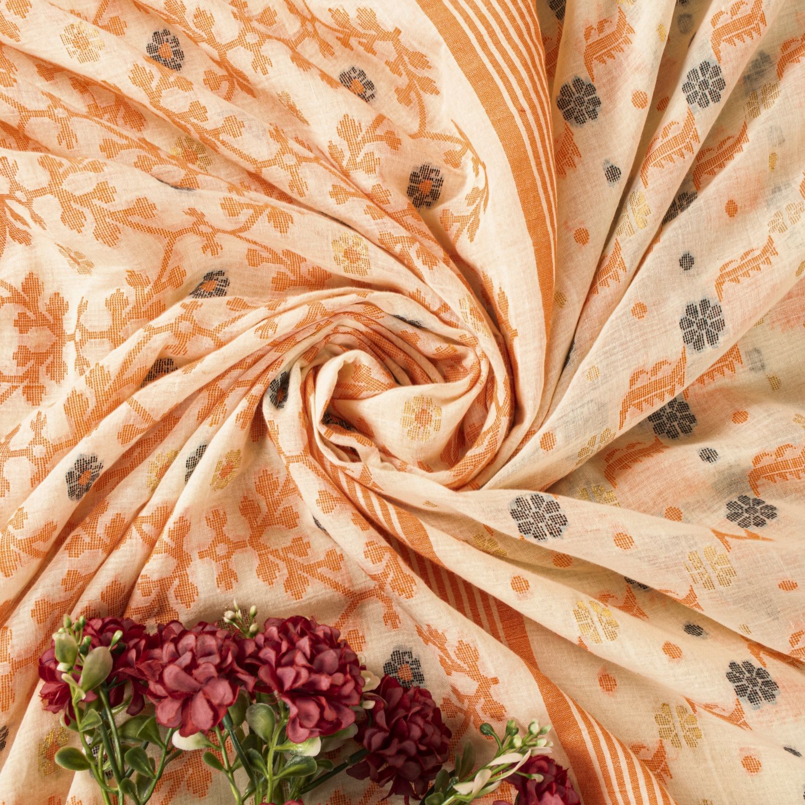 Sanskriti Vintage Saree Brown 100% Pure Cotton Jamdani Woven Bengali 5.5+Yd Sari