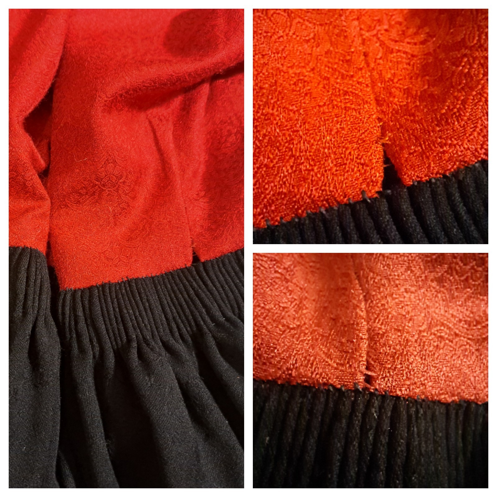 Vtg 1960s Bavarian Dirndl Dress & Blouse Set Wool Jacquard Red Black Oktoberfest