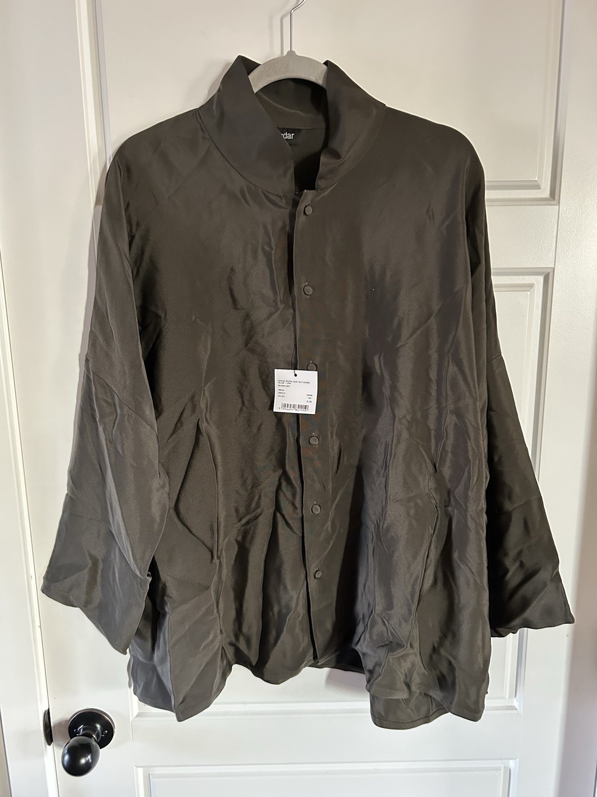 Eskandar Chinese imperial shirt Chinese collar color dark moss size 1 $1750