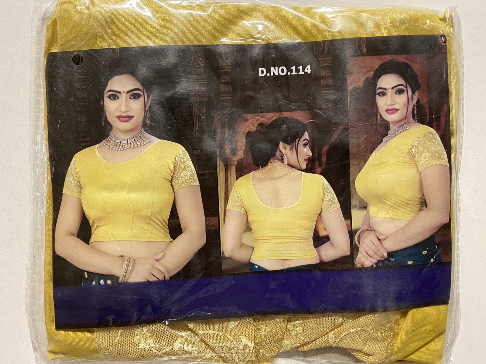 Women’s Readymade India Net Sleeves Stretchable Blouse Saree Crop top LYCRA GOLD