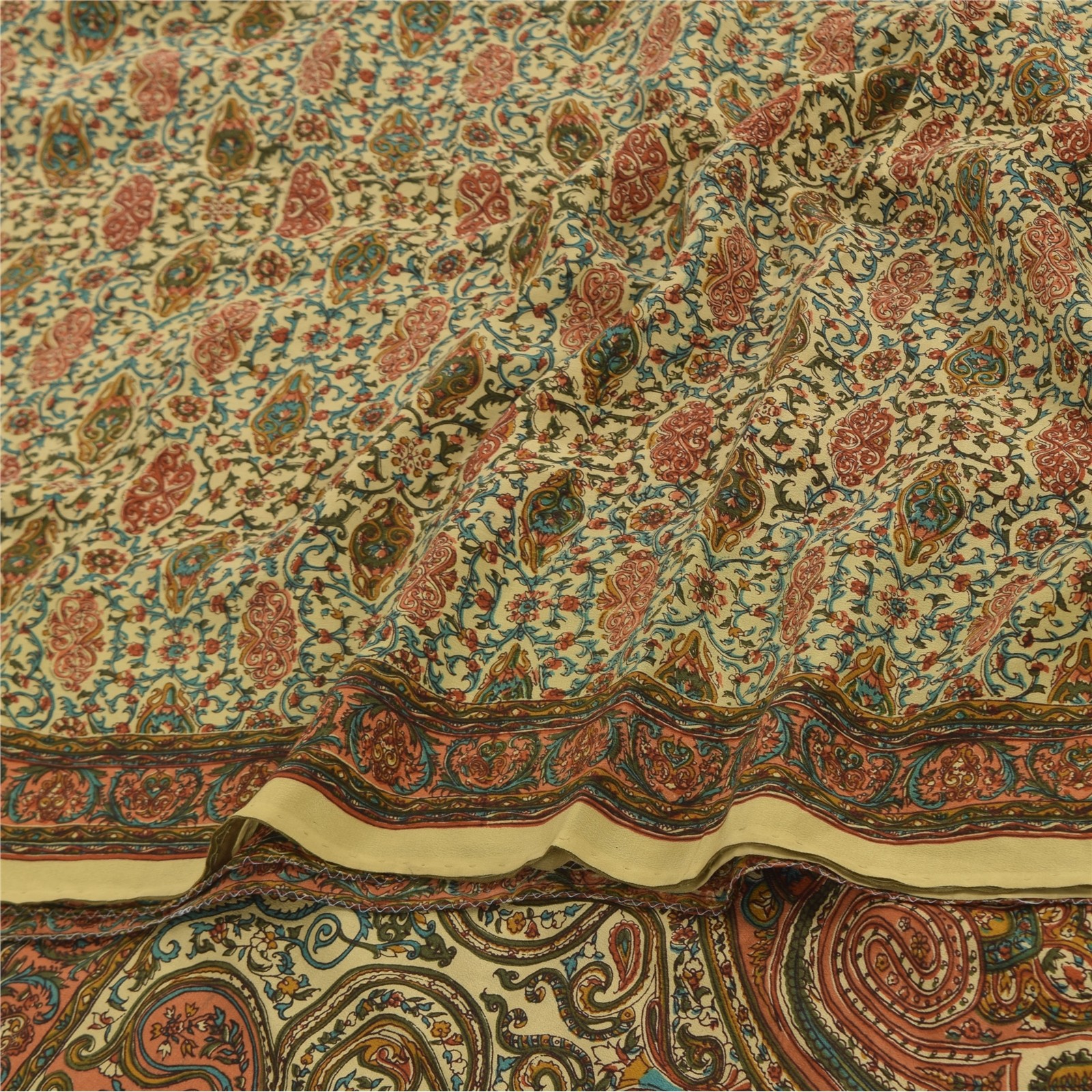Sanskriti Vintage Saree Multicolor Pure Crepe Floral Printed Sari 5+Yard Fabric
