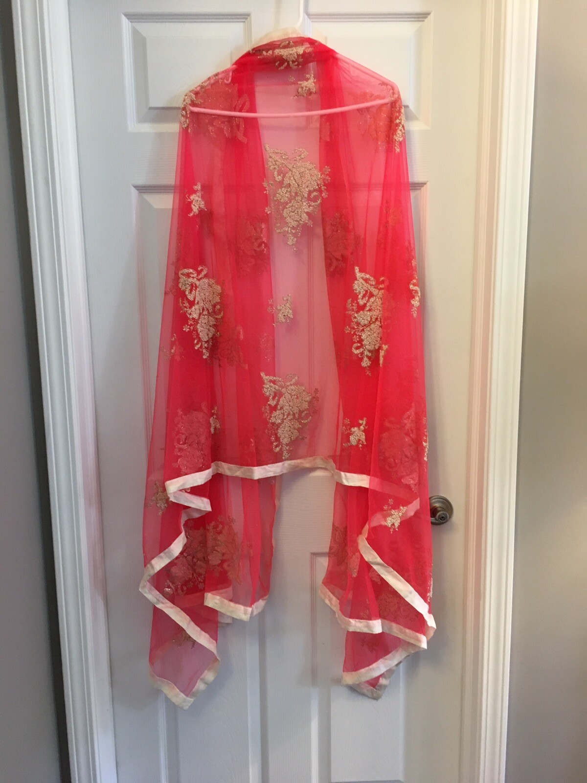 Pakistani Indian Kameez Cream Ivory and Pink Chiffon Wrap Beaded