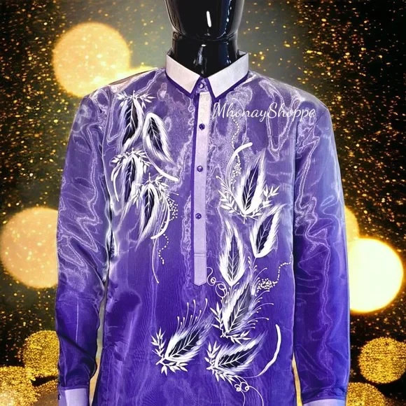 Monochromatic Hand Painted Barong Tagalog Jusi Organza Filipino Formal