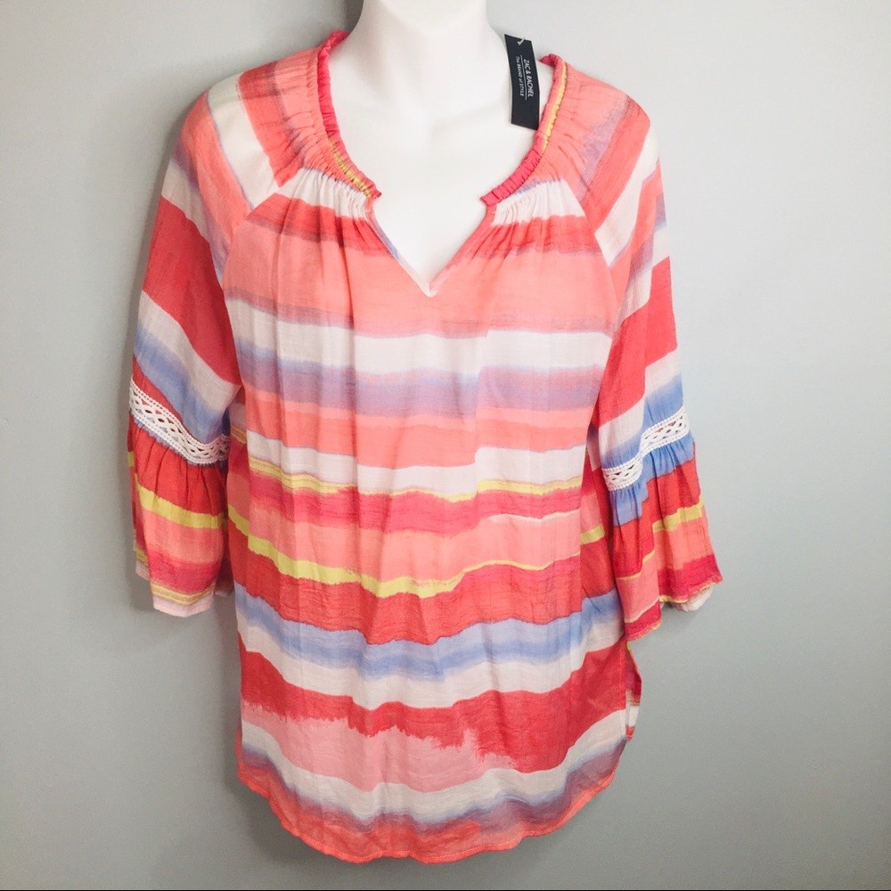 Zac & Rachel Sz S Woman Beautiful Colorful Top Blouse Red Coral Blue yellow 2019