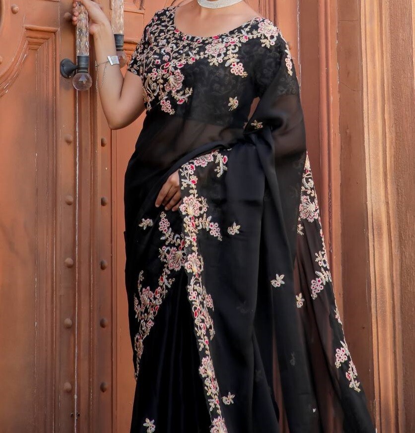 Attractive Look Black Kasturi Silk Lehenga Choli And Dupatta For Festival Wear