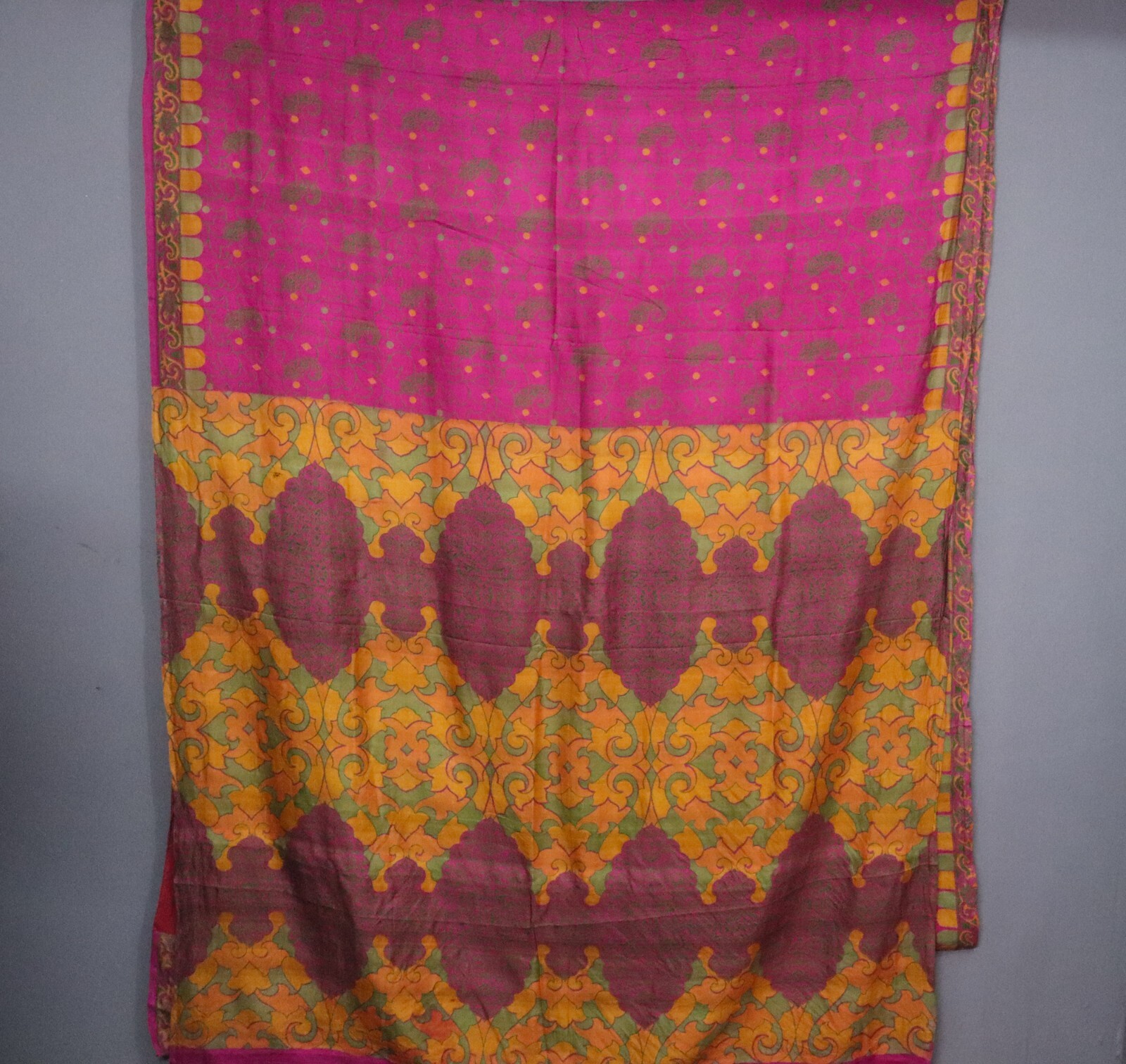 Printed Silk Fabric Sari, 5 yard of Sewing Craft Fabric ONLY, Soft Fabric SS1321
