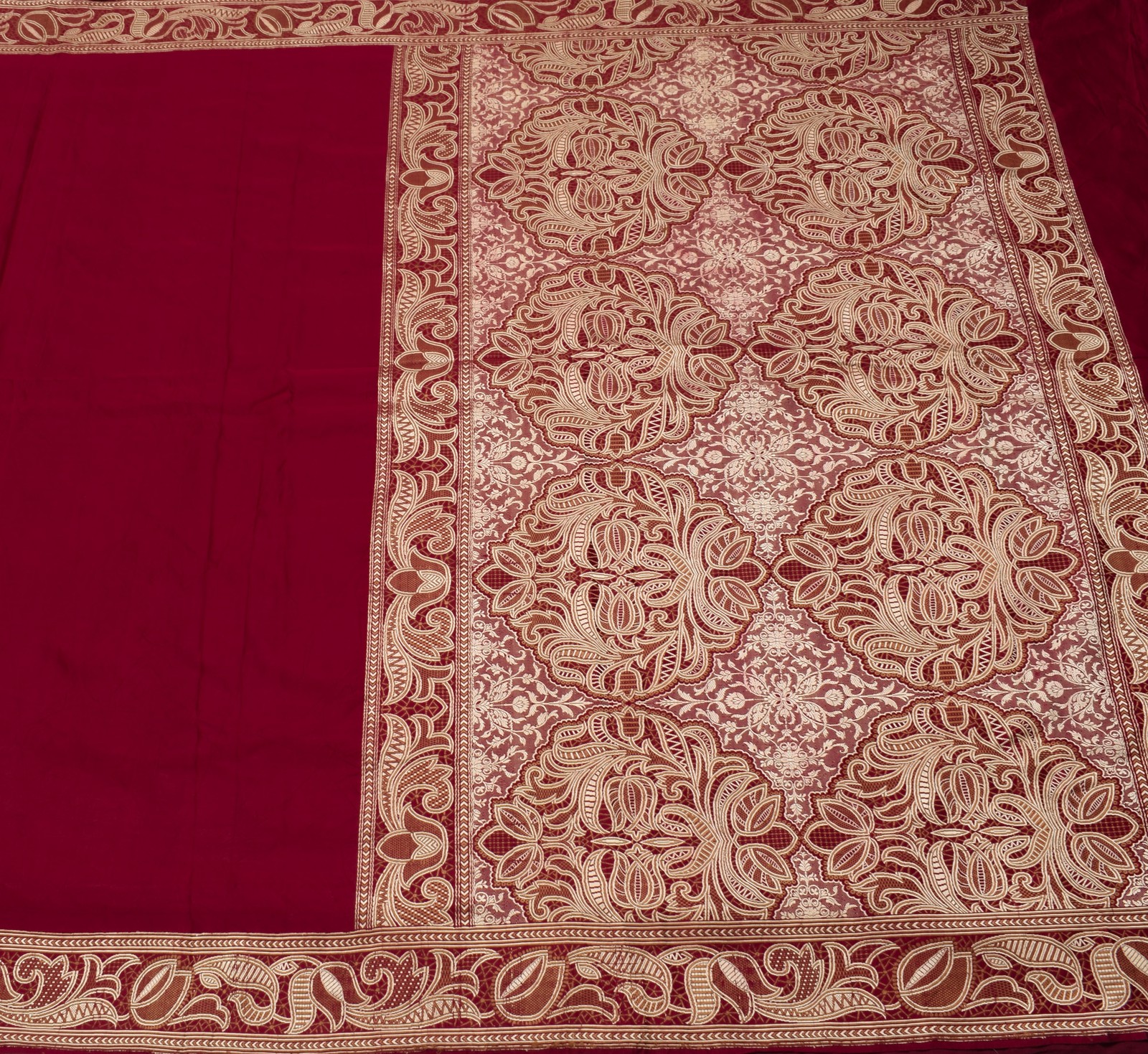 Sushila Vintage Heavy Saree Pure Satin Silk Banarasi Brocade Woven Sari Fabric