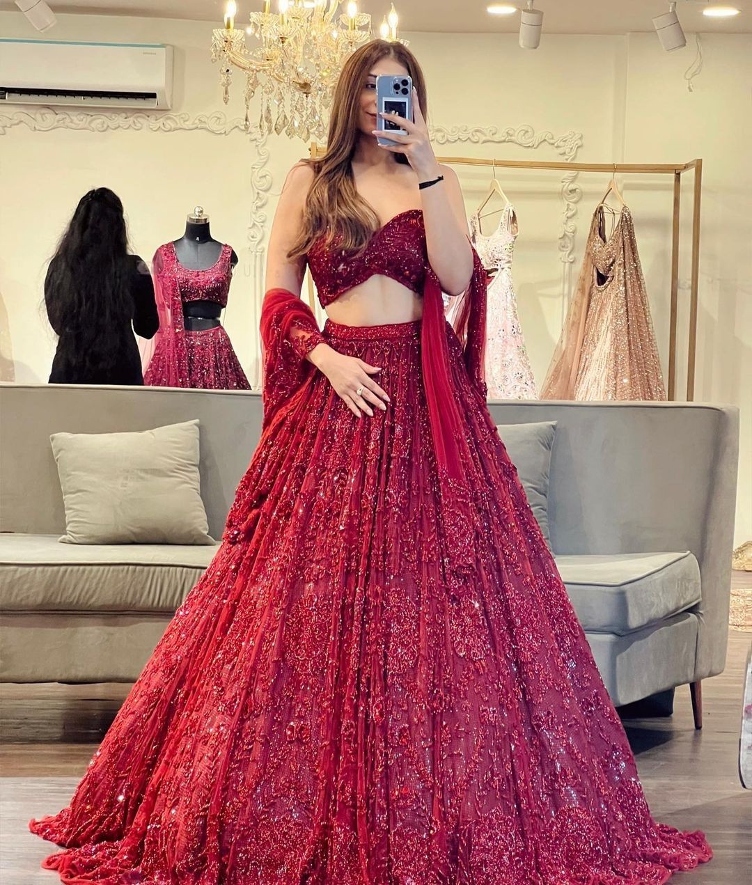 DESIGNER NET LEHENGA CHOLI DUPATTA WITH SEQUENCE WORK INDIAN BOLLYWOOD PARTYWEAR
