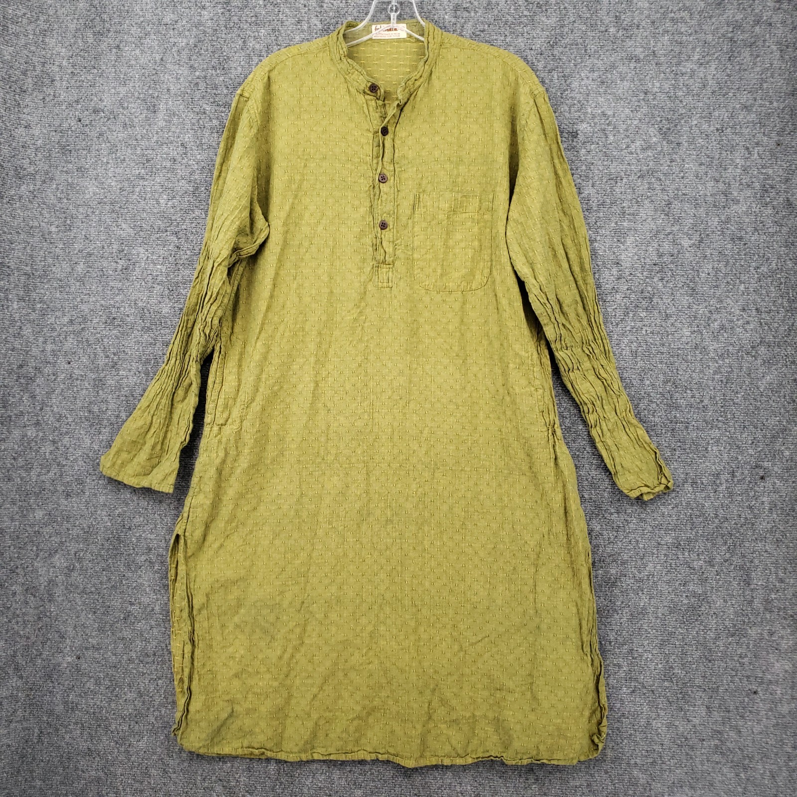 Fabindia Kurta Shirt Mens 42 Medium Green Indian Long Sleeve Khadi Ethnic Pocket