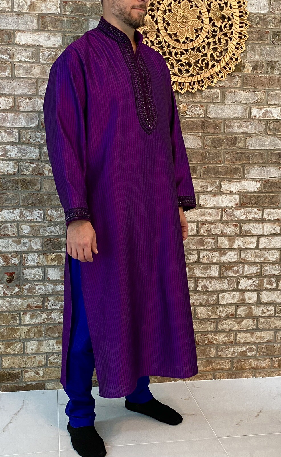 Indian wedding ceremonial beaded Kurta Robe Sherwani, size 44