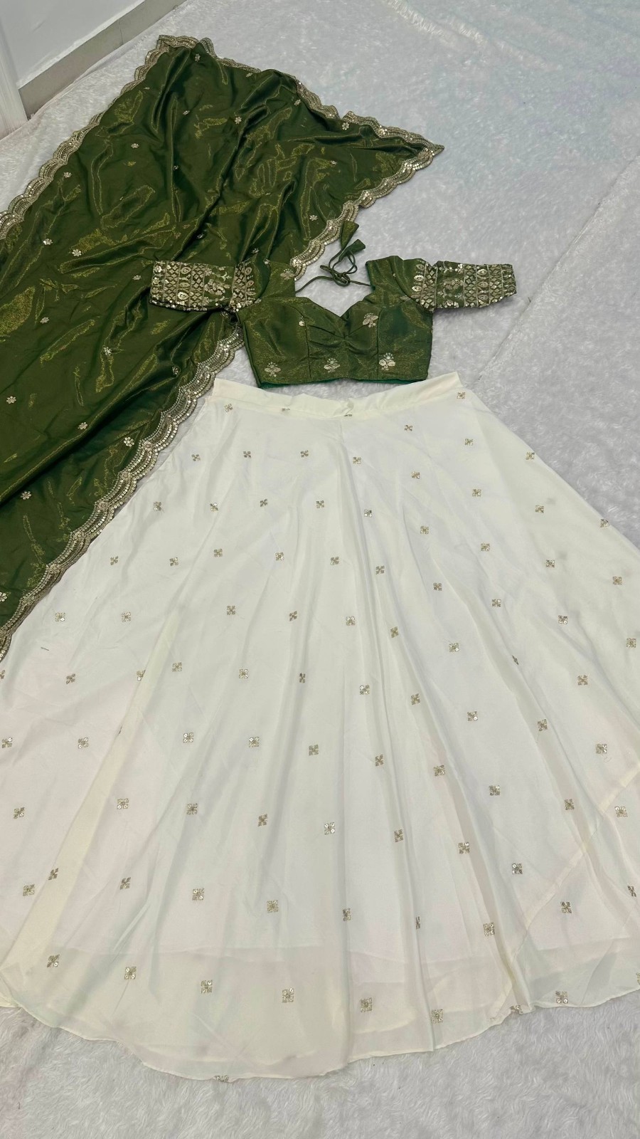 Stunning Pure Crepe Silk White Lehenga Choli With Dupatta For Women / Girls