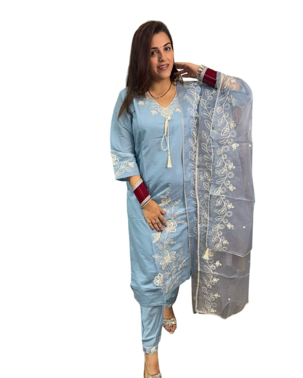 Women’s Embroidered Chanderi Silk Salwar Suit with Silk Embroidered Dupatta