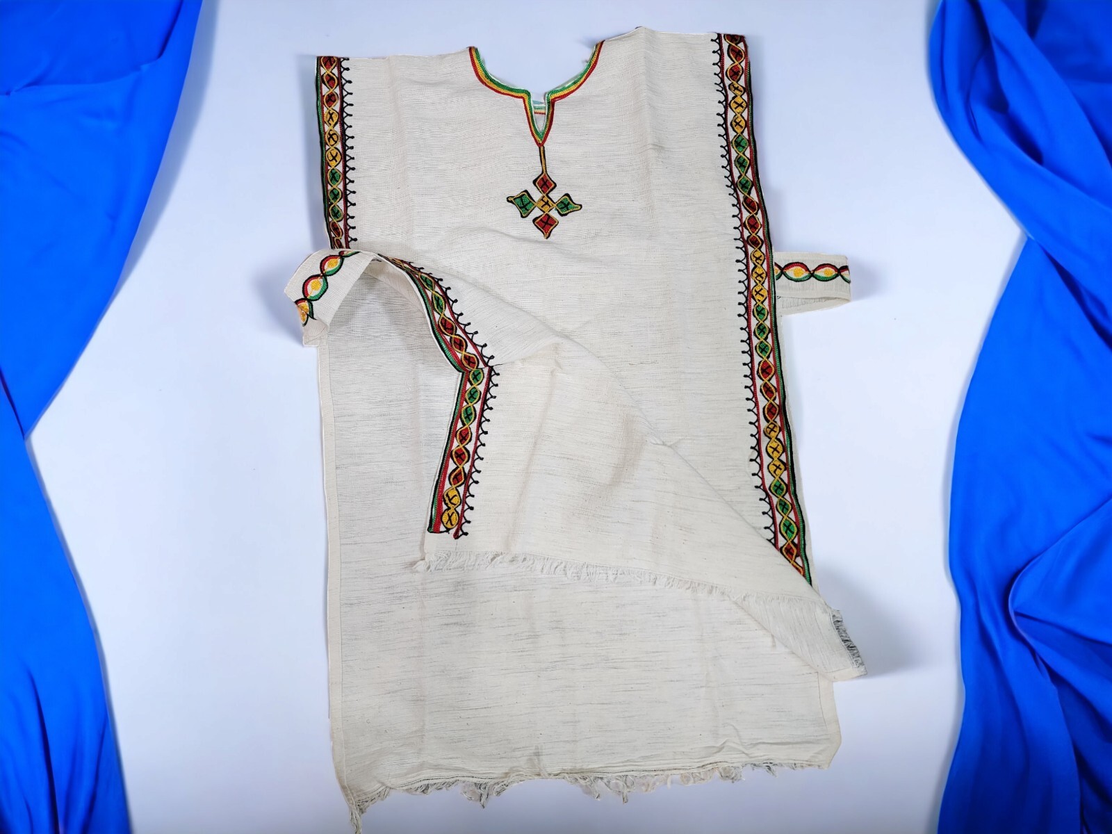 Ethiopian Traditional Embroidered Men’s Shirt Unique Fetele Handmade Top