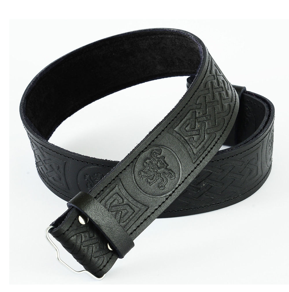 New Rampart Lion Design Embossed Leather Kilt Belt For Tartan Kilts