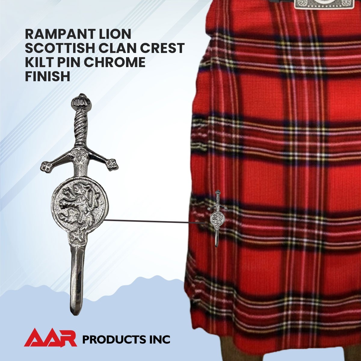 Rampant Lion Kilt Pin 3.5″ Antique Finish Scottish Highland Kilt Pin with Badge