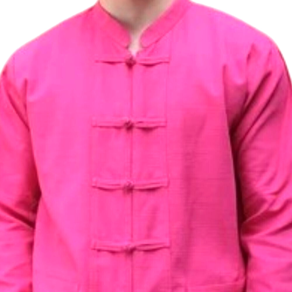 Thai Shirt Cotton Long Sleeve Traditional Men’s Casual Men Pink Size Xl 2Xl Dres
