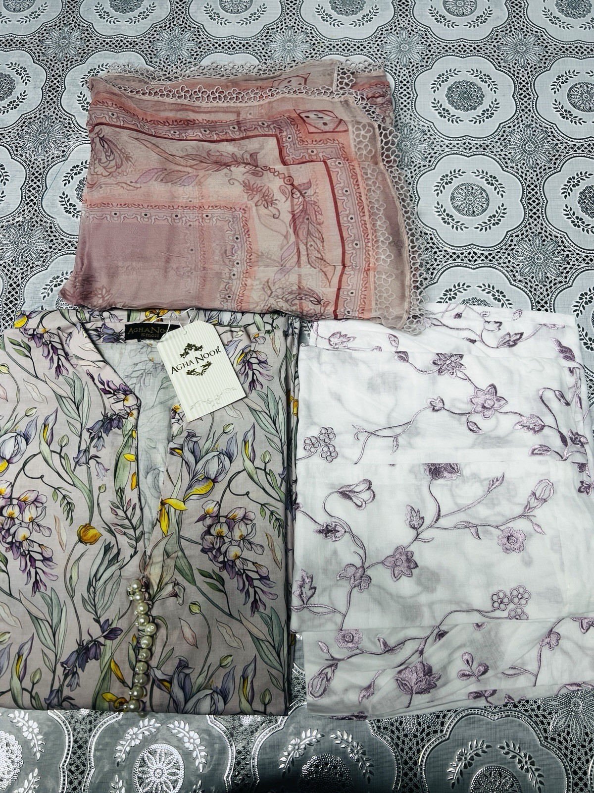 Agha Noor Designer 3 Piece,Printed ,Lawn, Size Small