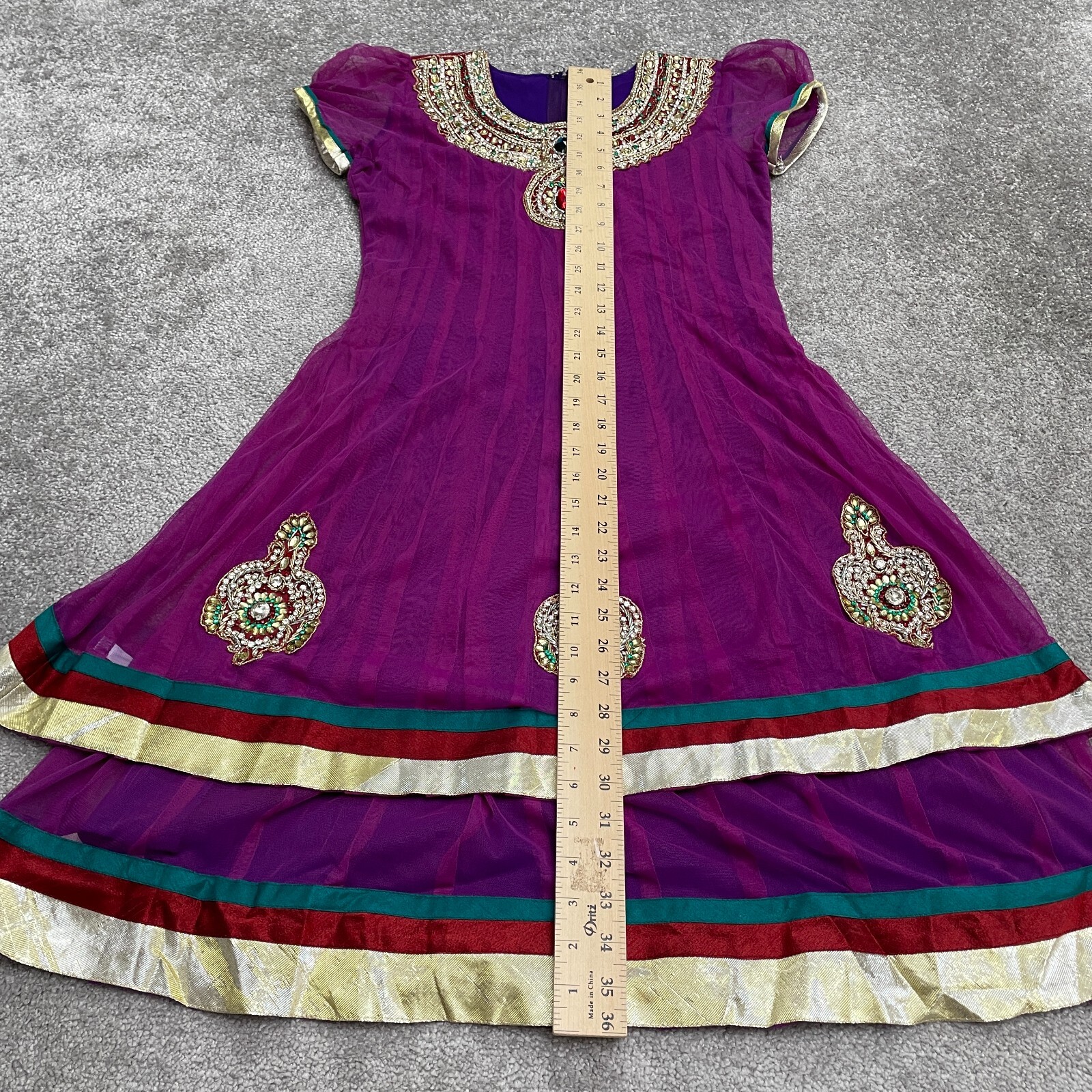 Unbranded Rhinestones Indian Dress Womens 36 Purple Short Sleeve Salwar Kameez
