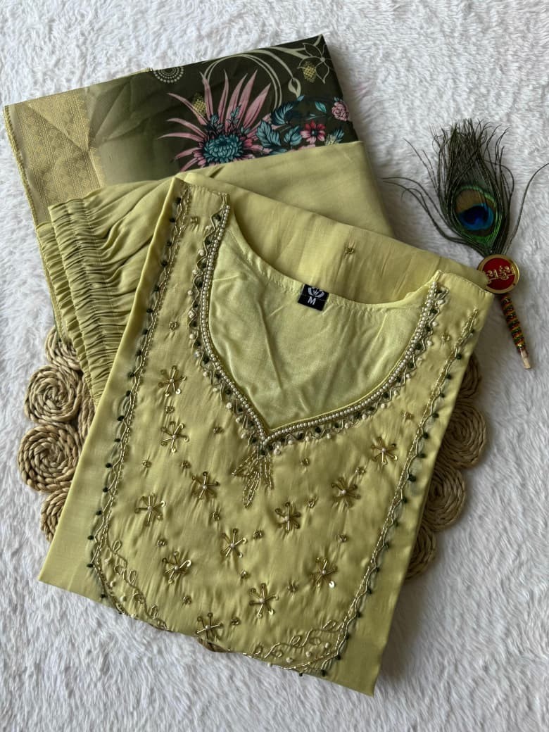 Designer Pakistani Mul Chanderi Kurti Pant Dupatta Set Readymade Suit for Women