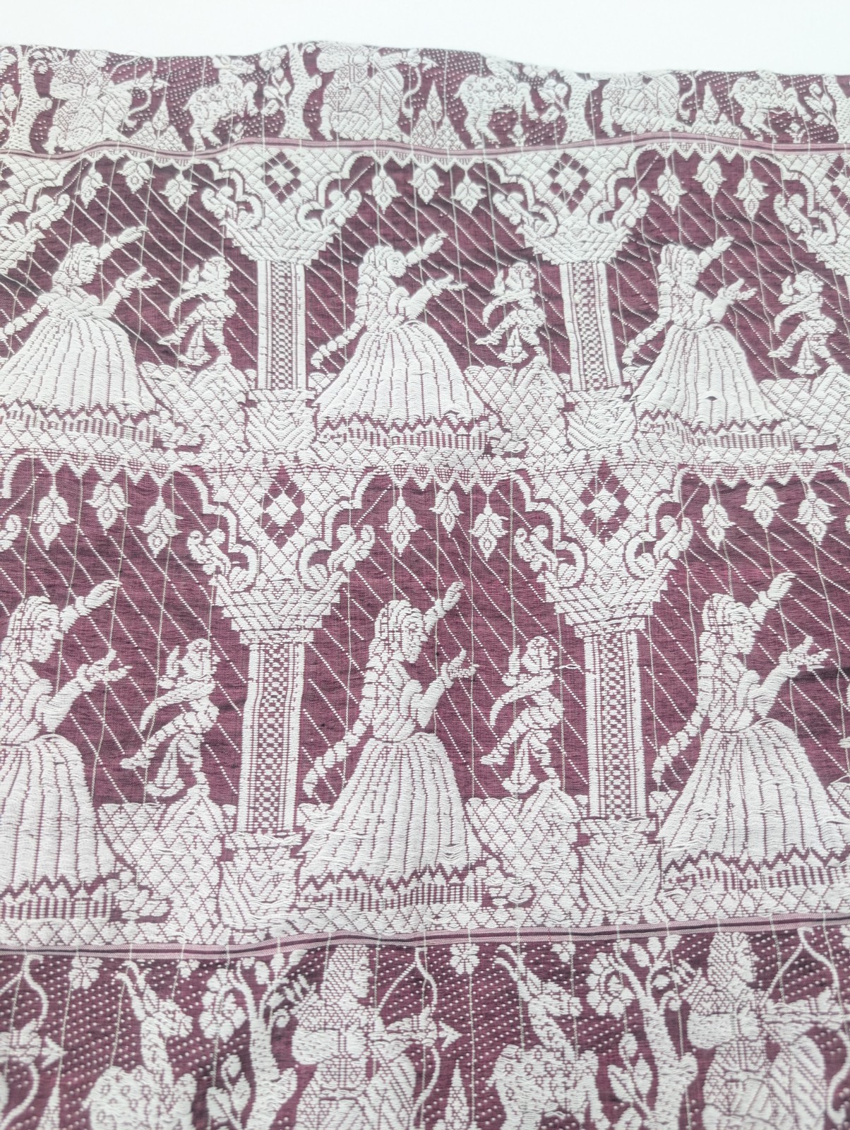Vintage Saree Silk Banarasi Purple Plum Mythical Sanskriti Baluchari Sari Fabric