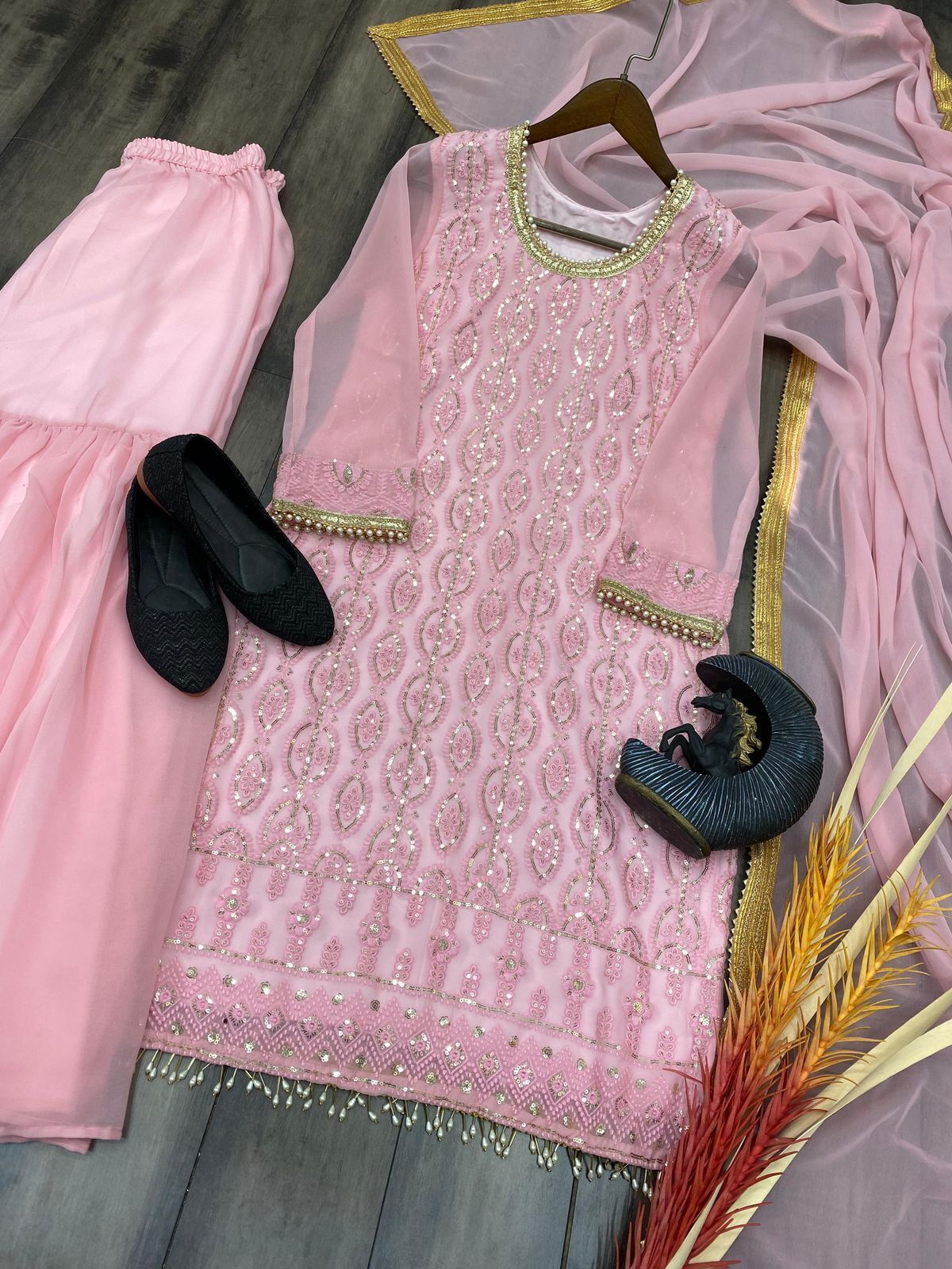 Full Stitched Georgette Beautiful Function Style Top Sharara With Dupatta EB-R
